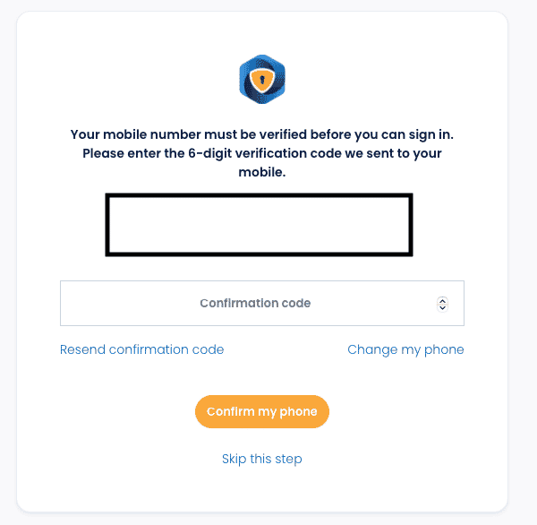 Raging Bull Casino Mobile Number Confirmation Form