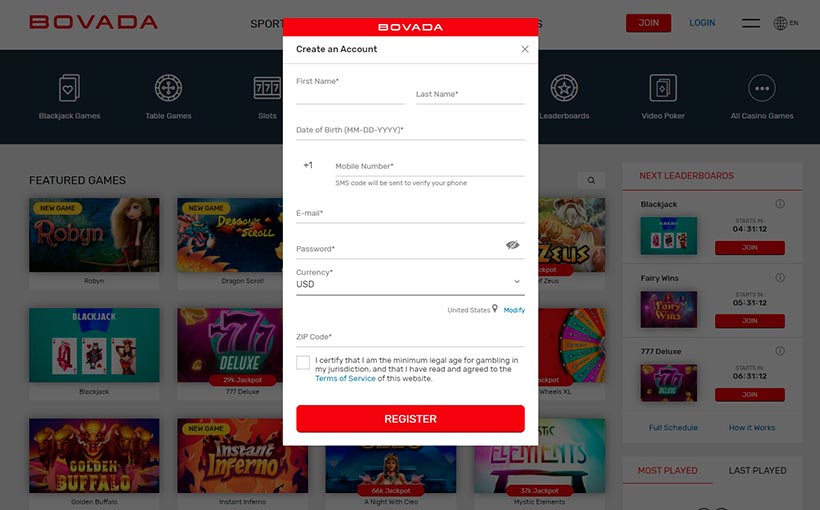 Bovada casino sign up