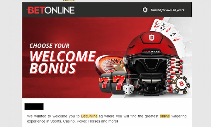 A screenshot of the verification email you receive when you register with this betting site