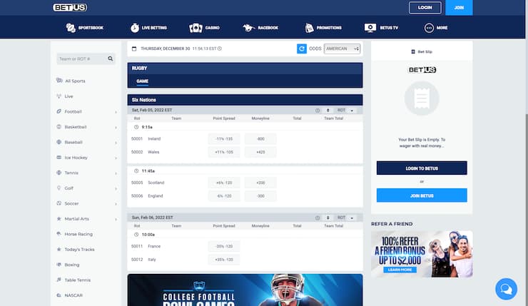 BetUS Rugby Betting