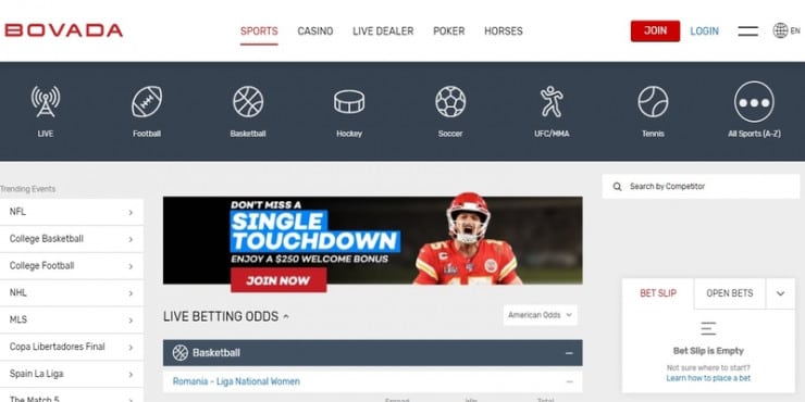 Bovada homepage