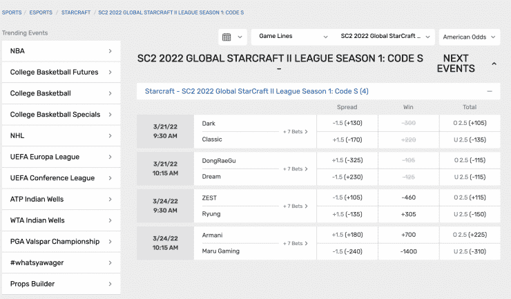 Bovada StarCraft 2 betting