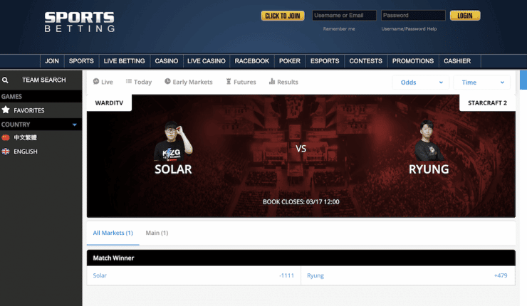 Sportsbetting.ag StarCraft 2 betting