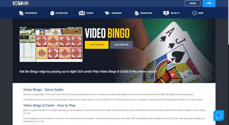 BetUs Video Bingo