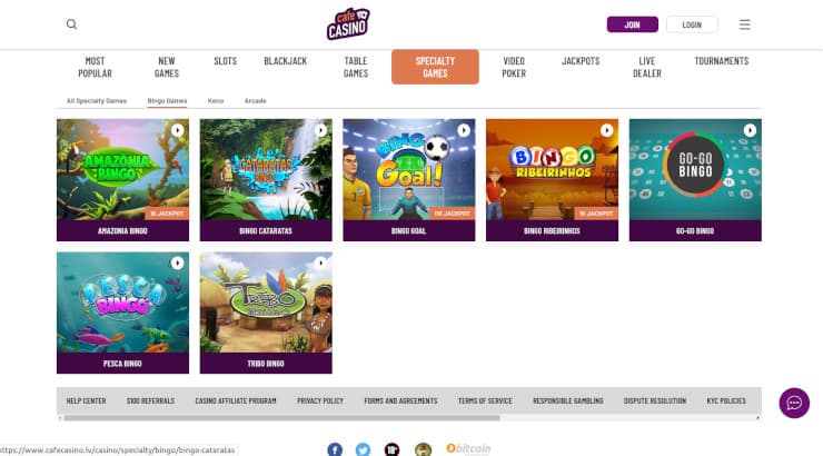 Cafe casino bingo section