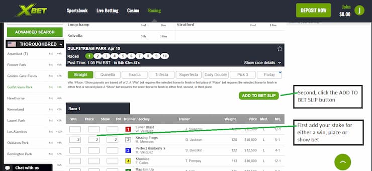 Make a selection at Xbet