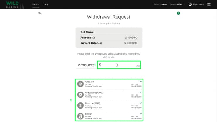 Withdraw From Wild Casino Step 2