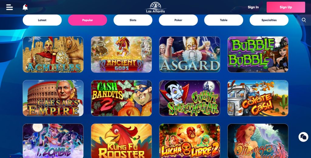 LAs Atlantis homepage - overr 400% welcome bonus