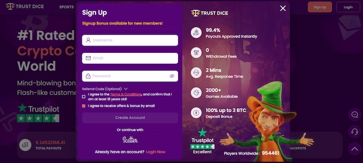 Claim a TrustDice Bonus Code step 2