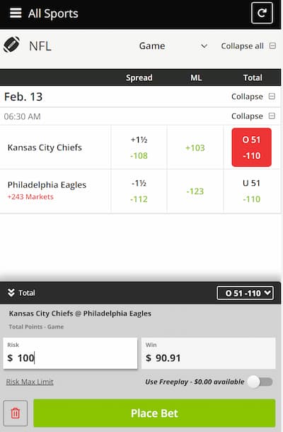 BetOnline betslip