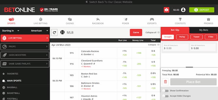 best online betting sites BetOnline live betting section
