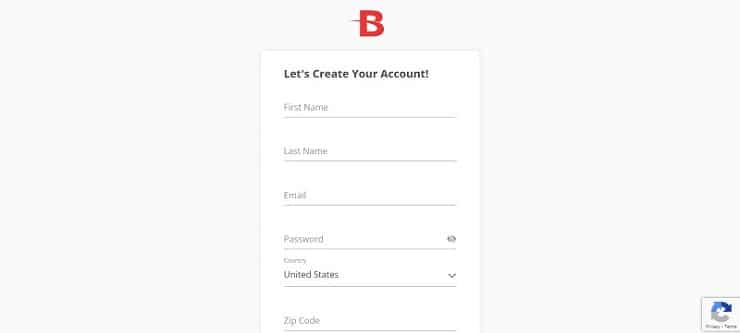 Sign up screen