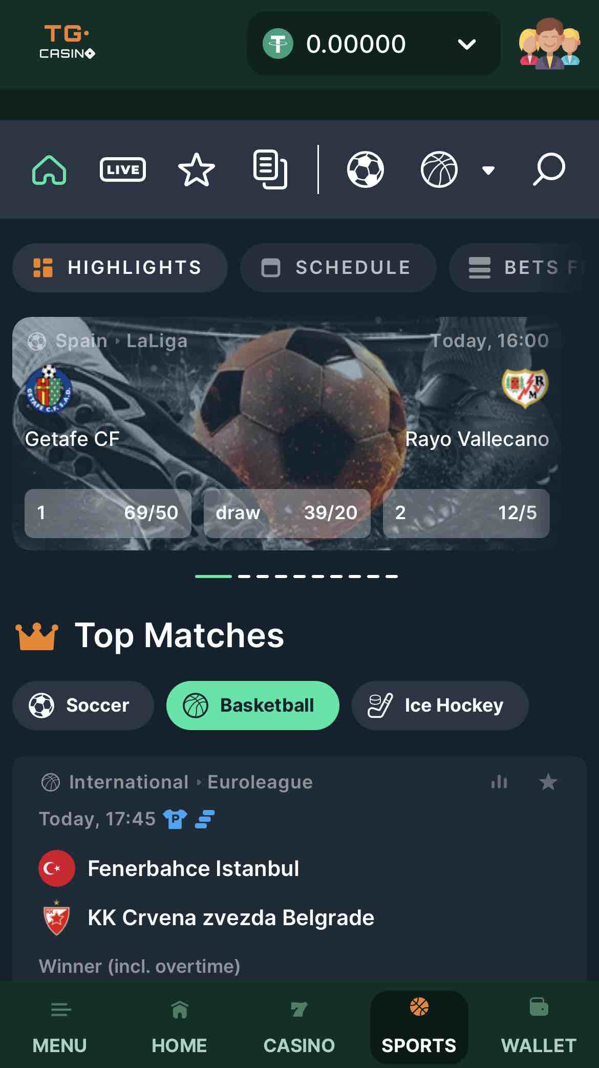 Best sites for sports betting in Kentucky - A screenshot of the basketball page from TG Casino